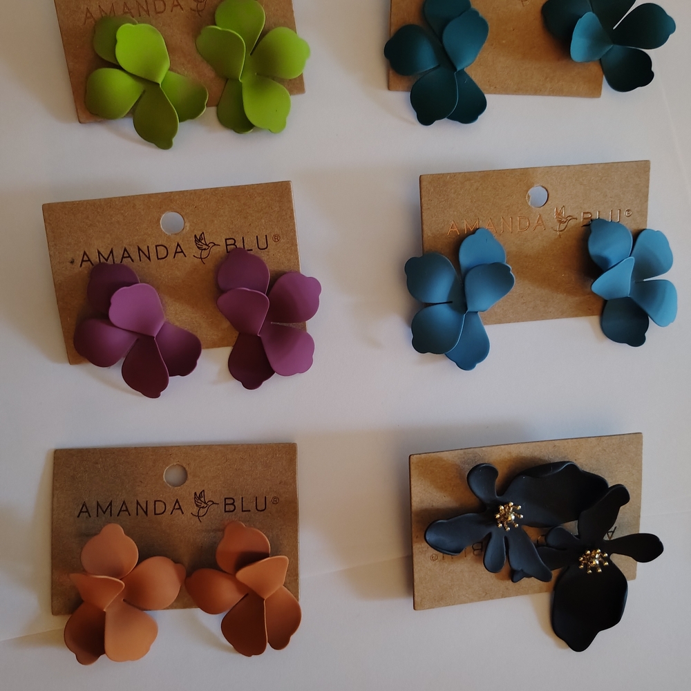 Women's Floral Earrings Set - Purple, Blue, Green, Orange